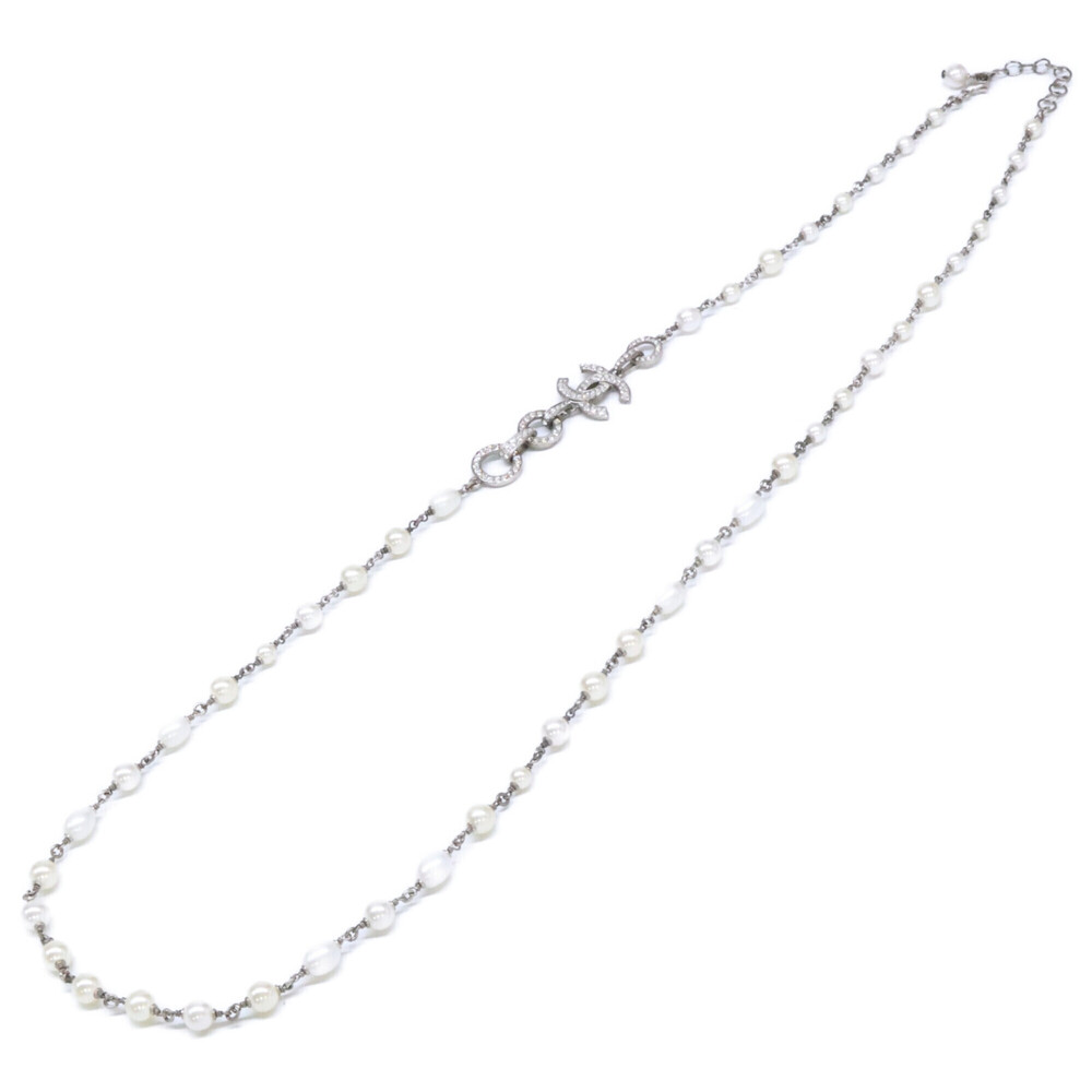 CHANEL I20S Rhinestone Coco Mark Baroque Pearl Necklace, Silver Hardware, Wom...